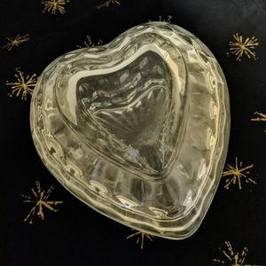 Vintage Large Clear Cut Glass Heart Shaped Trinket Candy Dish W/Removable Lid